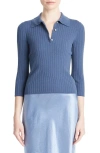 Vince Rib Wool Blend Polo Sweater In Riverbed