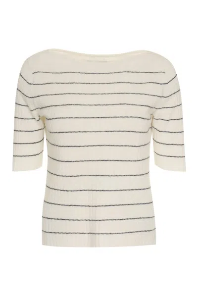 Vince Ribbed Boat Neck Sweater In White