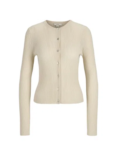 Vince Ribbed Buttoned Cardigan In Neutral