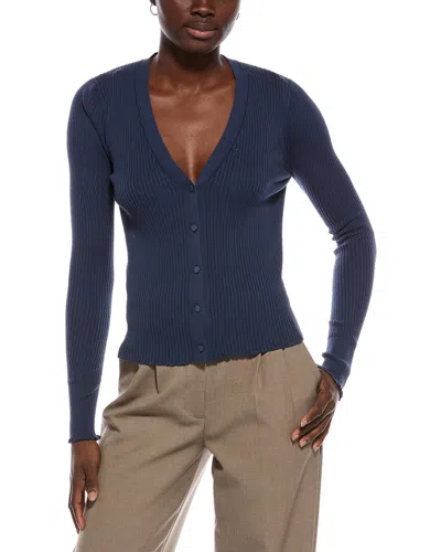 Vince Ribbed Cardigan In Blue