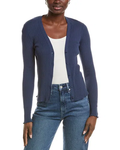 Vince Ribbed Cardigan In Blue