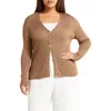 Vince Ribbed Cardigan In Chestnut