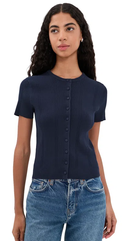 Vince Ribbed Cardigan Ink In Blue