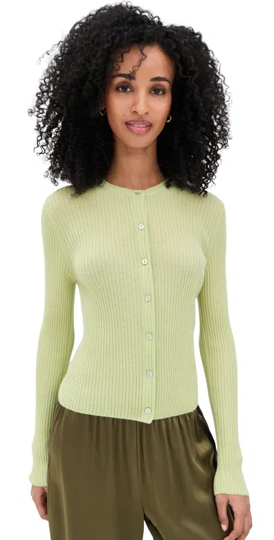 Vince Ribbed Cardigan Pale Fern In Green