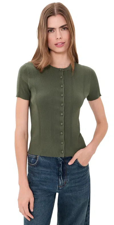 Vince Ribbed Cardigan Pine Grove In Green