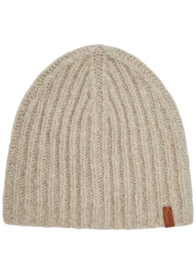 Vince Ribbed Cashmere And Silk-blend Beanie In Cream