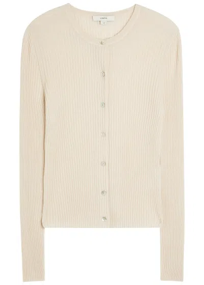 Vince Ribbed Cashmere And Silk-blend Cardigan In White
