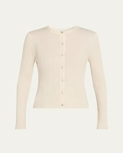 Vince Ribbed Cashmere And Silk Fitted Cardigan In Neutral