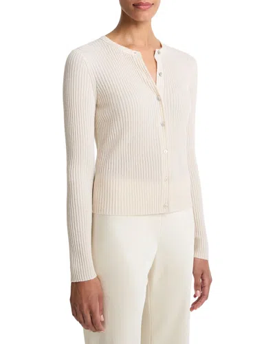 Vince Ribbed Cashmere & Silk-blend Cardigan In White