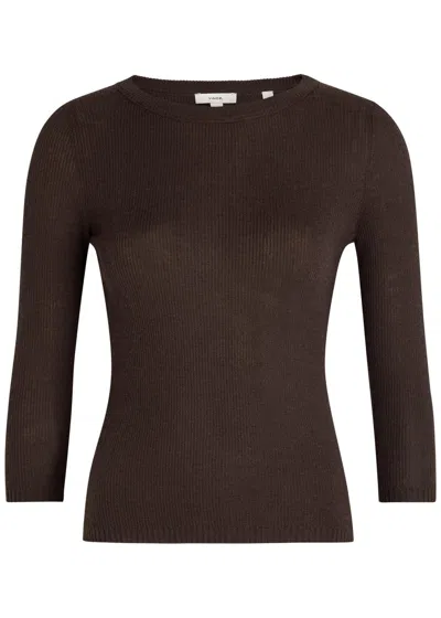 Vince Ribbed Cashmere And Silk-blend Top In Multi