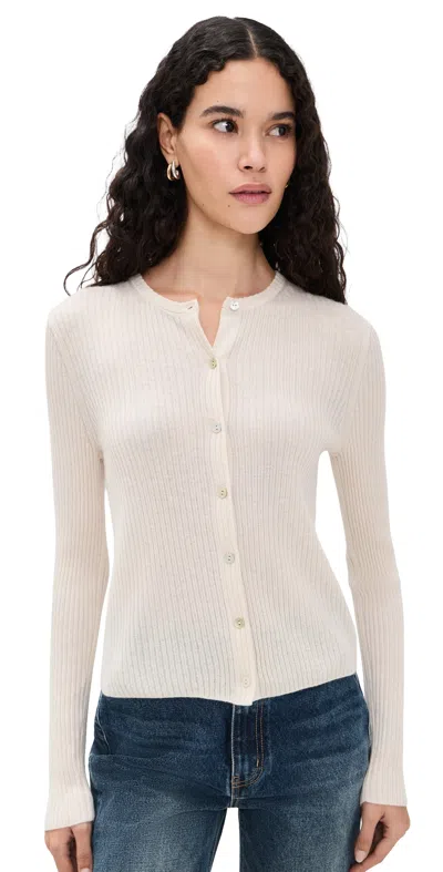Vince Ribbed Cashmere Cardigan White Sand