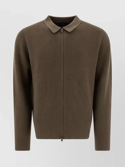 Vince Ribbed Collared Knitwear Long Sleeves In Green