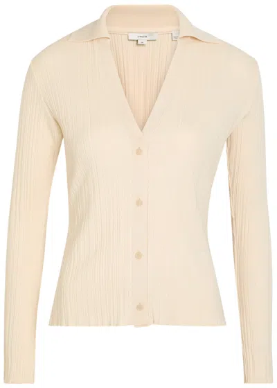 Vince Ribbed Cotton And Modal-blend Cardigan In Neutral