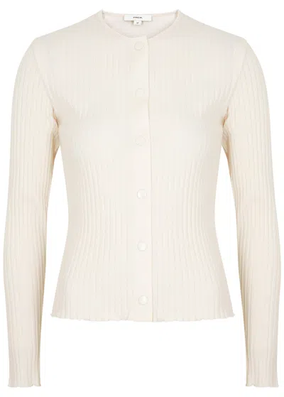 Vince Ribbed Cotton-blend Cardigan In Off White