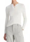 Vince Cotton Blend Rib Henley Sweater In White