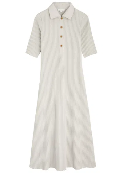 Vince Ribbed Cotton-blend Polo Midi Dress In Light Grey