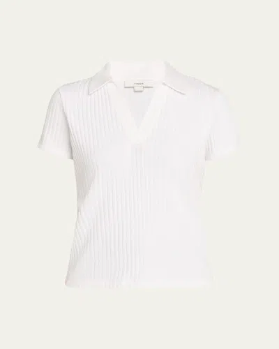 Vince Ribbed Cotton-blend Polo Shirt In White
