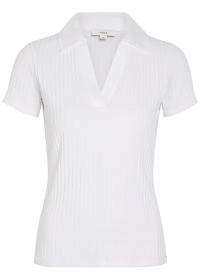 Vince Ribbed Cotton-blend Polo Top In White