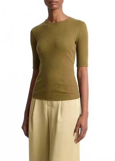 Vince Ribbed Cotton Elbow-sleeve T-shirt In Laurel In Green