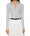 Vince Ribbed Cotton Long-sleeve Polo Shirt In Heather Mid Grey In Multi