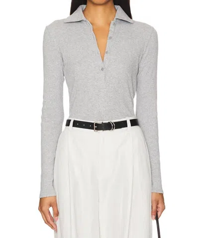 Vince Ribbed Cotton Long-sleeve Polo Shirt In Heather Mid Grey In Multi