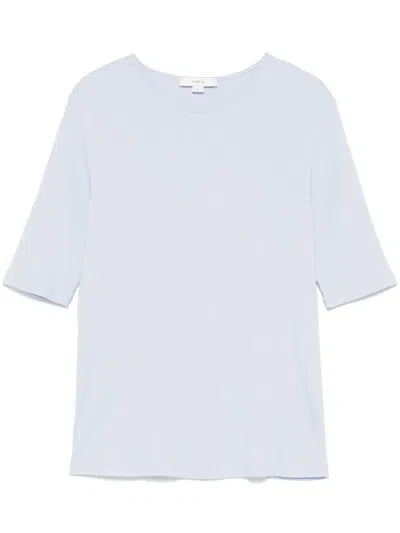 Vince Ribbed Cotton T-shirt In Blue