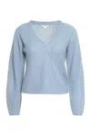 Vince Ribbed Cross Front Pullover In Blue