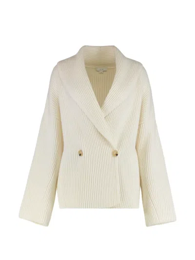 Vince Ribbed Double-breasted Cardigan In White