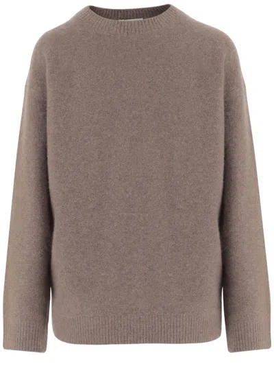 Vince Ribbed Edge Cashmere Sweater With Classic Crew Neck In Brown
