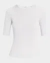 Vince Ribbed Elbow-sleeve Crewneck Top In Opal Grey