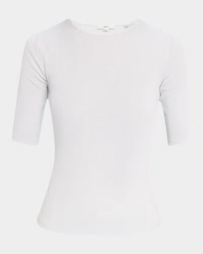 Vince Ribbed Elbow-sleeve Crewneck Top In Opal Grey
