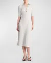 Vince Ribbed Elbow-sleeve Polo Midi Dress In Salt Glass