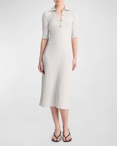 Vince Ribbed Elbow-sleeve Polo Midi Dress In Green