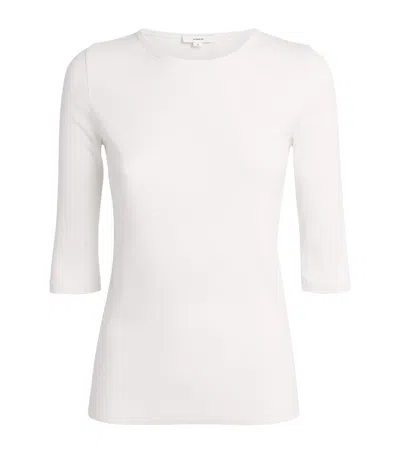Vince Ribbed Elbow-sleeve T-shirt In White