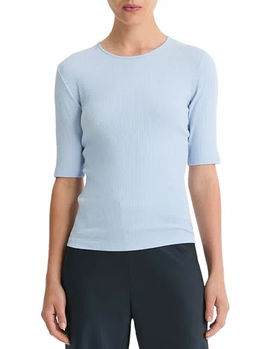 Vince Ribbed Elbow Sleeve Tee In Porcelain Blue