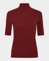 Vince Ribbed Elbow-sleeve Turtleneck Top In Brown