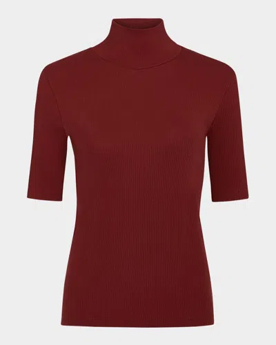 Vince Ribbed Elbow-sleeve Turtleneck Top In Brown