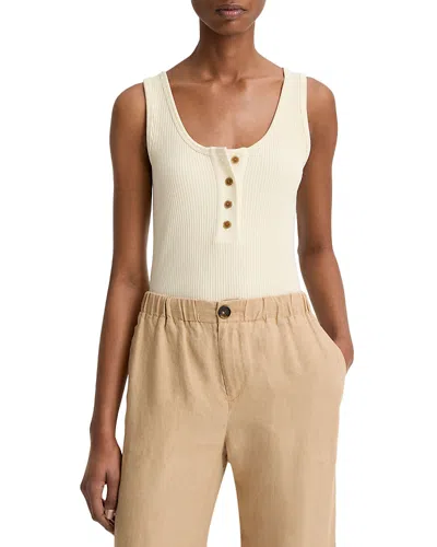 Vince Ribbed Henley Tank In Neutral