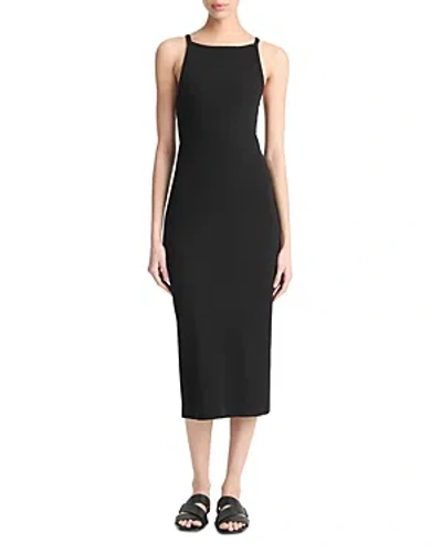 Vince Ribbed High-neck Midi Tank Dress In Black