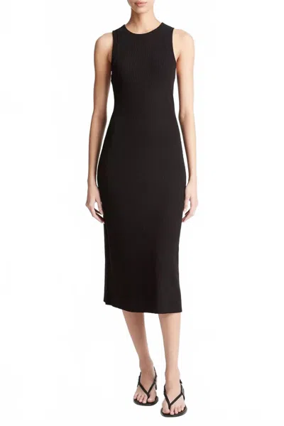 VINCE RIBBED HIGH-NECK TANK DRESS IN BLACK