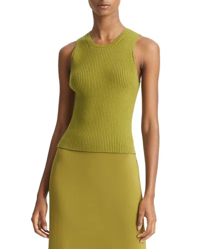 Vince Ribbed High-neck Tank Top In Green