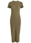Vince Cotton-blend Jersey Midi Dress In Khaki