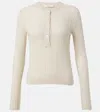 Vince Ribbed-knit Cashmere And Silk Henley Shirt In White