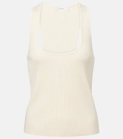Vince Ribbed-knit Cotton Blend Top In White