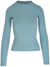 Vince Ribbed-knit Cotton T-shirt In Blue