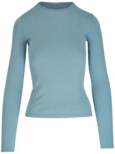 Vince Ribbed-knit Cotton T-shirt In Blue