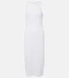 Vince Flared-hem Rib-knit Cotton-blend Jersey Midi Dress In White