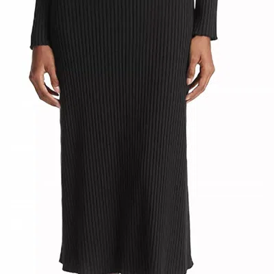 Vince Ribbed Knit Long Sleeve Crew Neck Sweater Dress In Black