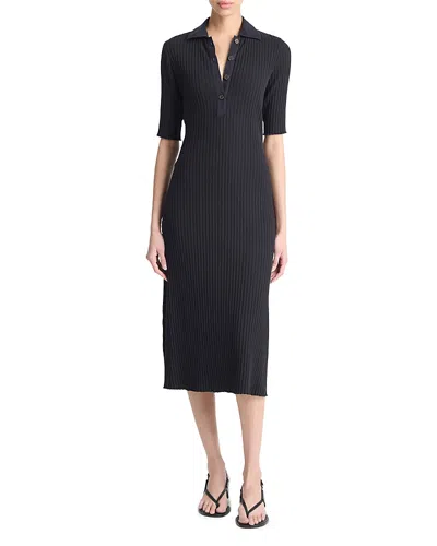 Vince Ribbed Elbow-sleeve Polo Midi Dress In Coastal