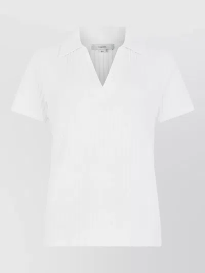 Vince Ribbed Knit Polo Shirt Slim Fit In White